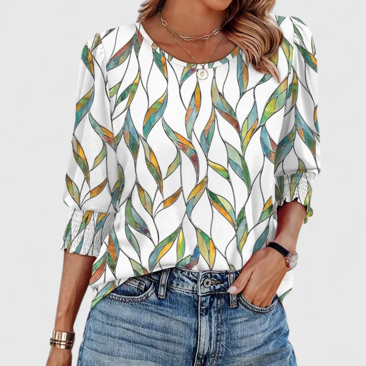 Harper | Women's Smocked Cuff 3/4 Sleeve Crew Neck Top