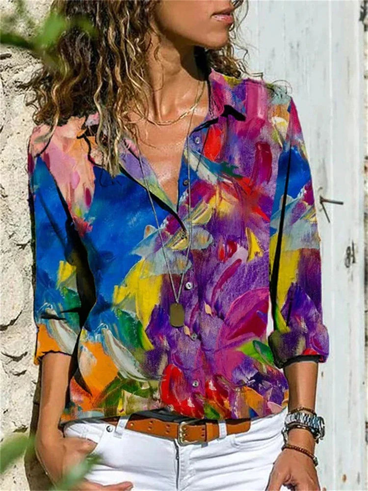 Isabelle | Women's Floral Print Long Sleeve Button-Down Blouse