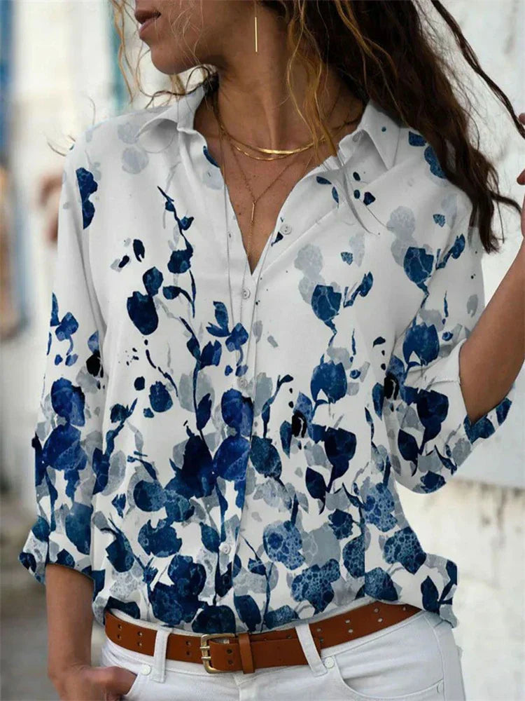 Isabelle | Women's Floral Print Long Sleeve Button-Down Blouse