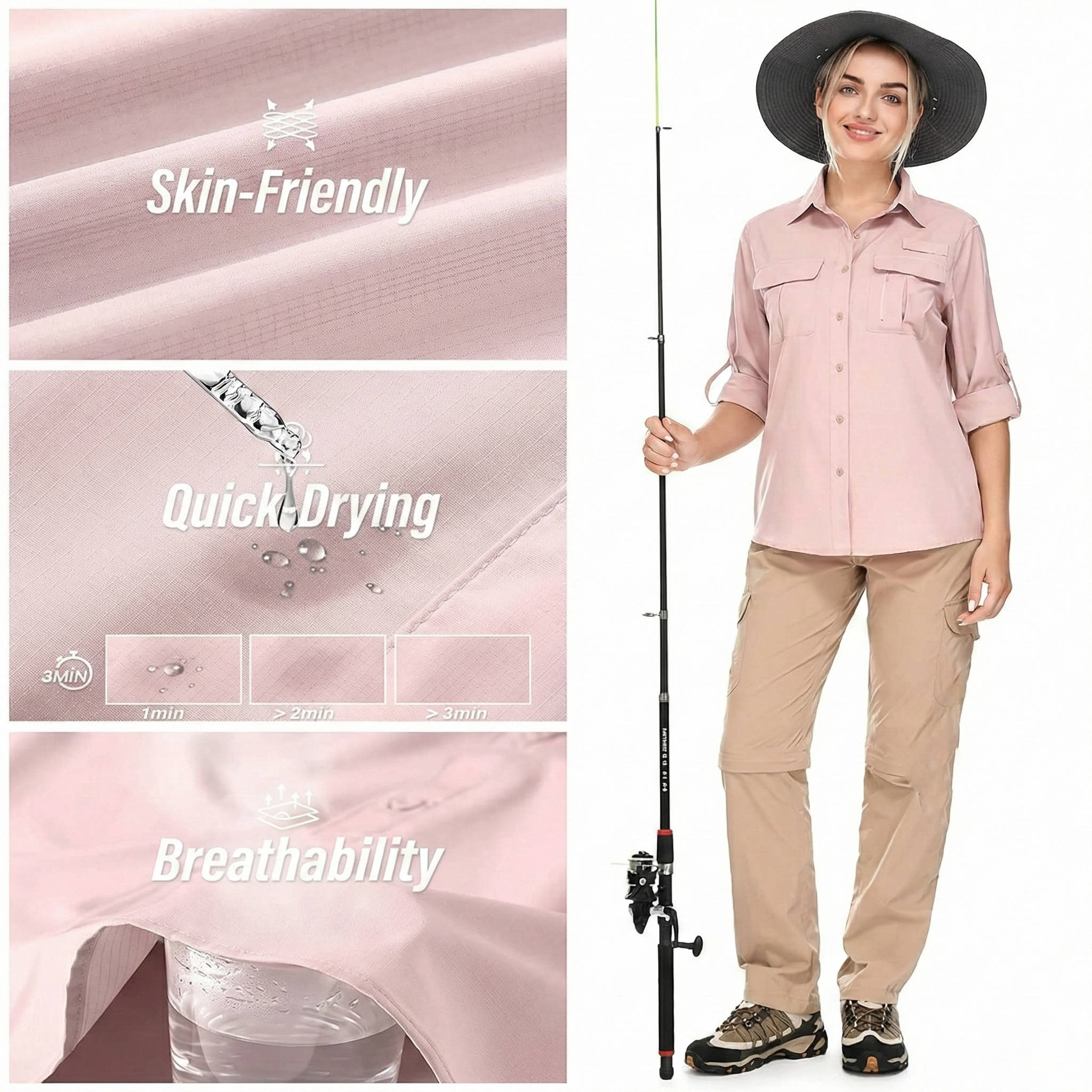 Trek | Women's UPF 50 Long Sleeve Hiking Shirt Roll-Up Safari Shirt