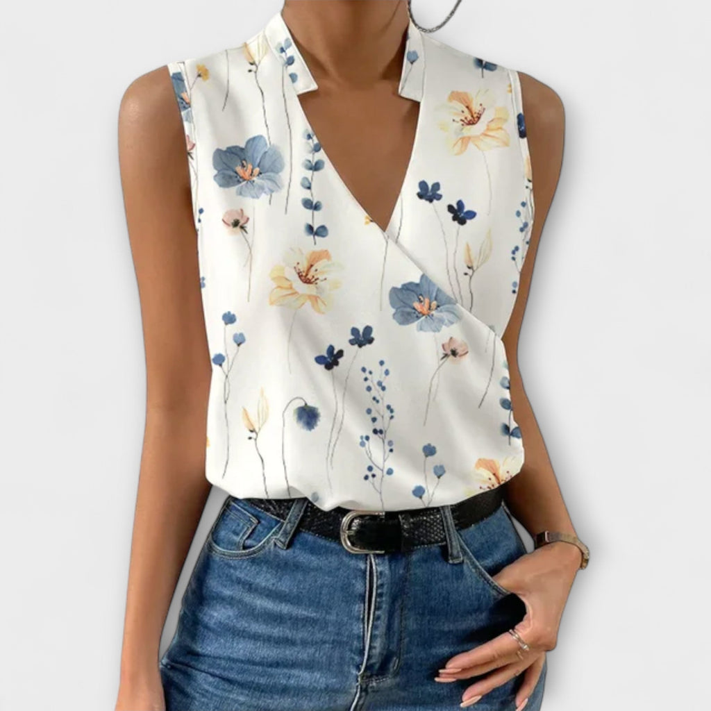 Nina | Women's Sleeveless Wrap V-Neck Top Collared Blouse