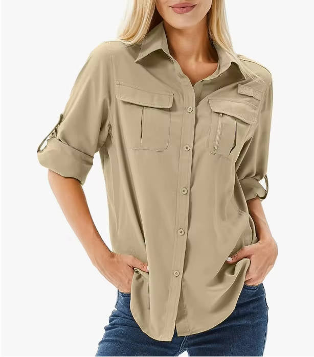 Trek | Women's UPF 50 Long Sleeve Hiking Shirt Roll-Up Safari Shirt