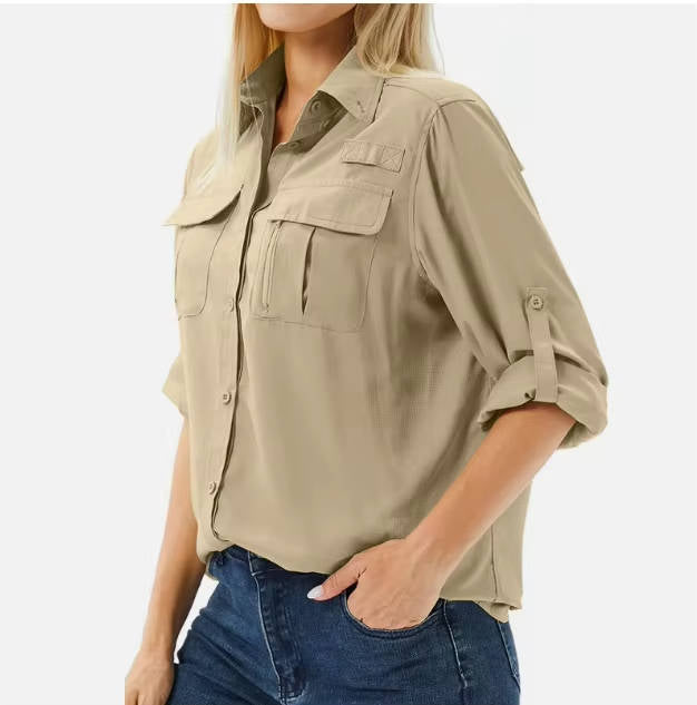 Trek | Women's UPF 50 Long Sleeve Hiking Shirt Roll-Up Safari Shirt