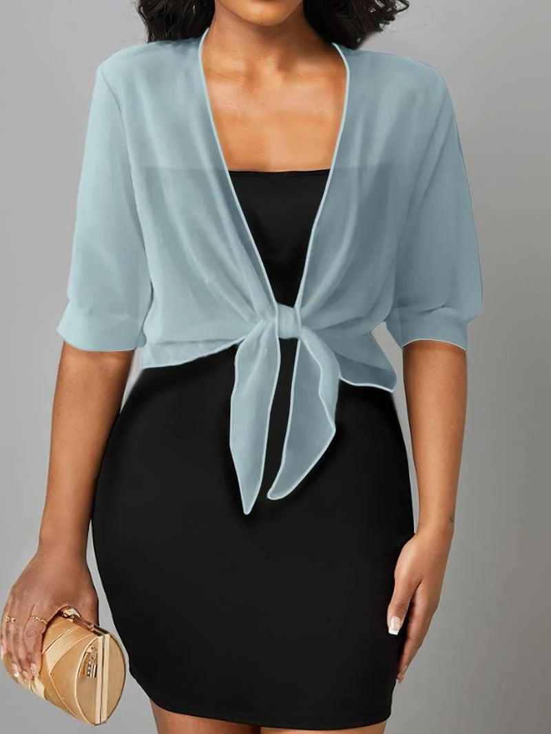 Brisa | Women's Tie Front Sheer Blouse Open Front 3/4 Sleeve Top